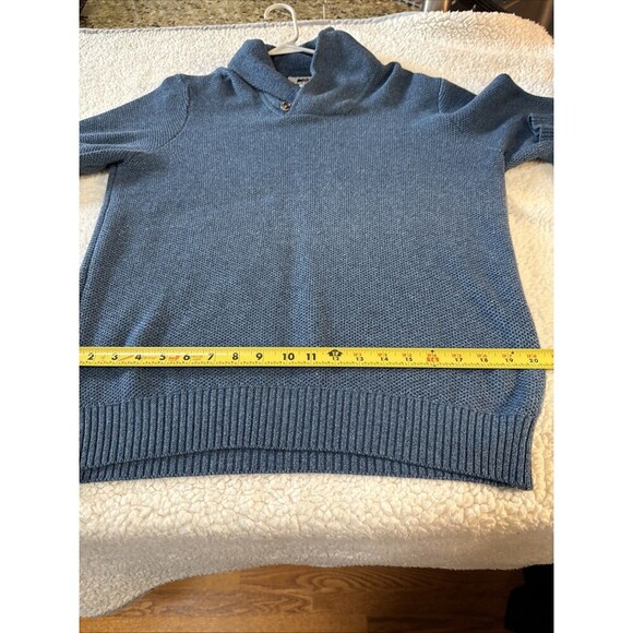 Joseph Abboud Blue Fisherman's Cowl Neck Sweater L Mens Elbow Patches - Picture 10 of 10